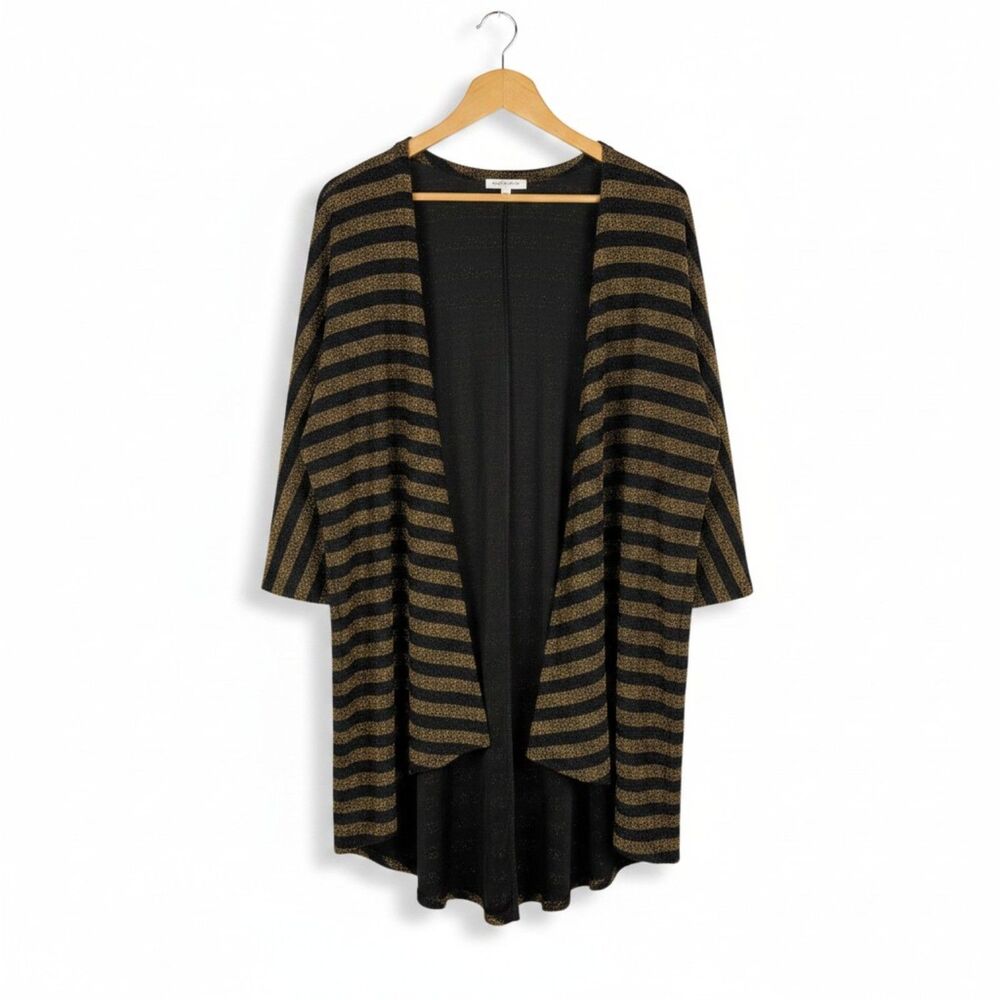 LuLaRoe Women's L Black Gold Metallic Stripe Open Cardigan Duster Size Large